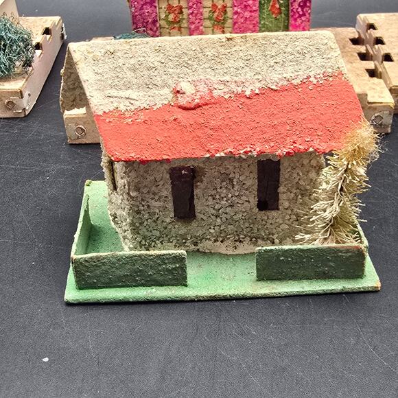 Vintage Paper Putz Houses Set of 4 Glitter Mica Christmas Village - Picture 9 of 11